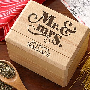 Mr & Mrs Engraved Wood Recipe Book