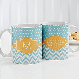Personalized Coffee Mug - Preppy Chic Chevron Design - 14559-W