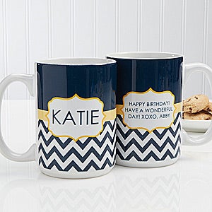Personalized Large Coffee Mugs - Preppy Chic Chevron - 14559-L