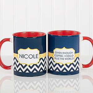 Personalized Large Coffee Mugs - Preppy Chic Chevron - Red Mug - 14559-R