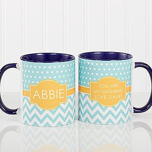 Personalized Large Coffee Mugs - Preppy Chic Chevron - Blue Mug - 14559-BL