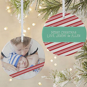 Custom Photo Christmas Ornament - Candy Cane Stripe - 14594-2L