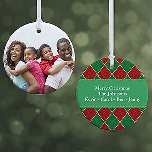 Personalized Photo Christmas Ornament - Argyle - 2-Sided - 14639-2