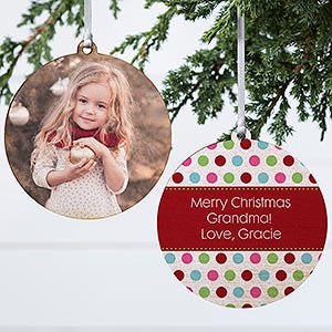 Polka Dot Christmas Photo Ornament - 2 Sided Wood - 14641-2W