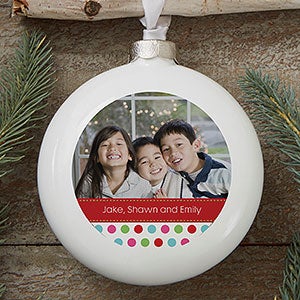 Polka Dot Christmas Personalized Deluxe 3D Disc Photo Ornament - 14641-D