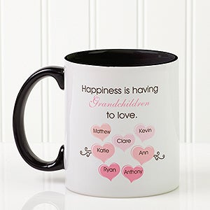 Personalized Coffee Mug - Happiness is having grandchildren - 11oz. black handle - 14646-B