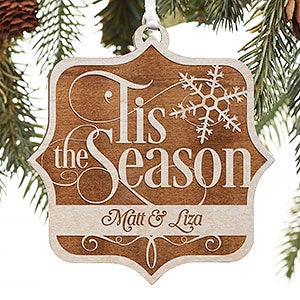 Tis the Season Personalized Whitewashed Stain Wood Ornament - 14810-W
