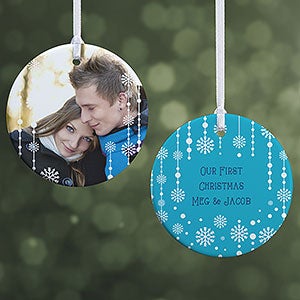 Personalized Photo Christmas Ornament - Blue Snowflakes - 2-Sided - 14828-2