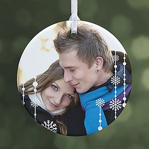 Personalized Photo Christmas Ornament - Blue Snowflakes - 1-Sided - 14828-1
