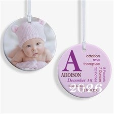 All About Baby Photo Personalized Birth Ornament- 2.85 Glossy - 2 Sided - 14842-2