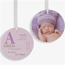 All About Baby Photo Personalized Birth Ornament- 3.75 Matte - 2 Sided - 14842-2L