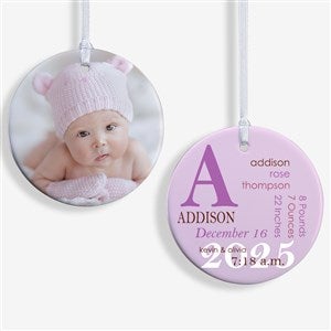 All About Baby Photo Personalized Birth Ornament- 2.85 Glossy - 2 Sided - 14842-2