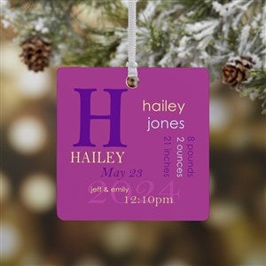 All About Baby Personalized Birth Ornament - 1 Sided Metal - 14842-1M