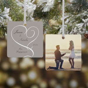 Our Engagement Photo Personalized Square Photo Ornament- 2.75 Metal - 2 Sided - 14843-2M