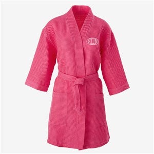 Embroidered Pink Waffle Weave Kimono Robe - 14886-RP