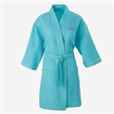 Embroidered Mint Waffle Weave Kimono Robe - 14886-RM
