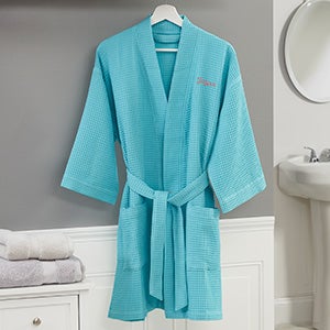 Embroidered Mint Waffle Weave Kimono Robe - 14886-RM