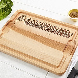 Eat, Drink & BBQ Personalized Maple Cutting Board - 18x24 - 14954-XXL