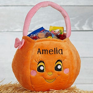 Miss Pumpkin Embroidered Plush Trick or Treat Bag - 14971