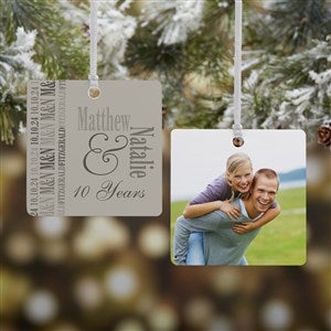 Anniversary Memories Square Photo Ornament- 2.75" Metal - 2 Sided - 14983-2M