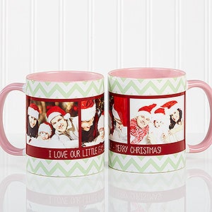 Personalized Photo Christmas Mug - Chevron - 11oz. Pink Mug - 15041-P