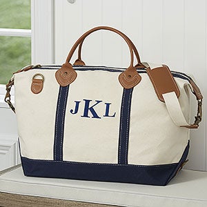 Luxurious Weekender Embroidered Navy Canvas Duffel Bag - 15171-B