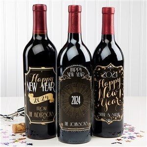 Happy New Year! Personalized Wine Bottle Label Set - 15219-T