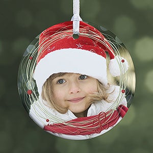 Personalized Photo Christmas Ornament - Holiday Wreath - 1-Sided - 15252-1