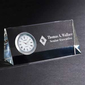 Executive Monogram Personalized Crystal Desk Clock Name Plate - 15311