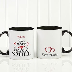 Personalized Romantic Coffee Mug - You Make My Heart Smile - 11 oz. With Black Handle - 15314-B