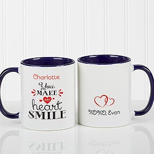 Personalized Couples Coffee Mugs - You Make My Heart Smile - Blue - 15314-BL