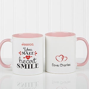 Pink Personalized Couples Coffee Mugs - You Make My Heart Smile - 15314-P