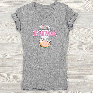 Bunny Love Personalized Easter Girl's Fitted Tee - 15391-FT