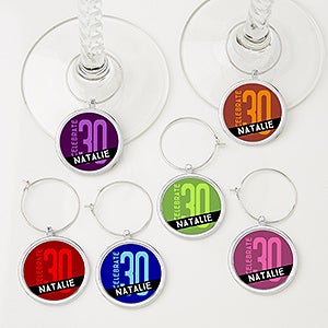 Birthday Celebration Personalized Wine Charm 6 pc set - 15454