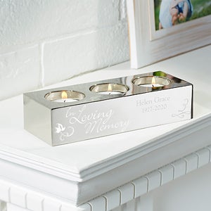 In Loving Memory 3 Tea Light Personalized Candle Holder - 15496