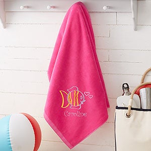 Go Fish! Embroidered 35x60 Beach Towel - Hot Pink - 15602-HP