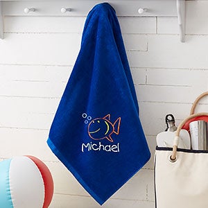 Embroidered 36x72 Beach Towel for Kids - Go Fish - 15602-L