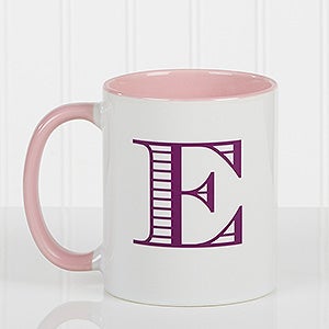 Personalized Coffee Mug 11 oz. With Pink Handle - Striped Monogram - 15799-P