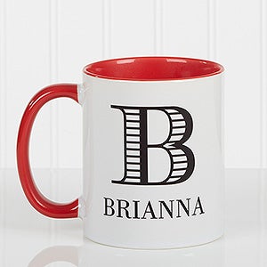 Personalized Coffee Mug 11 oz. With Red Handle - Striped Monogram - 15799-R