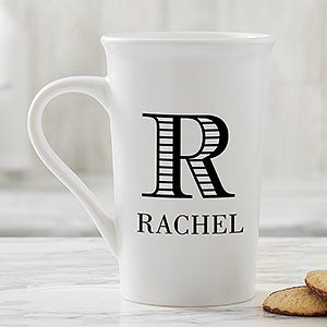 Striped Monogram Personalized Latte Mug 16 oz.- White - 15799-U