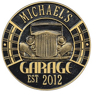 Vintage Car Personalized Aluminum Garage Plaque - Black/Gold - 15807D-BG