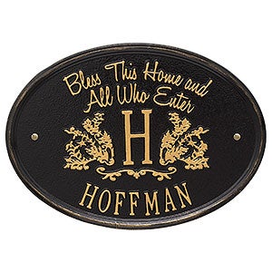 Bless Our Home Personalized Aluminum Plaque - Black/Gold - 15808D-BG