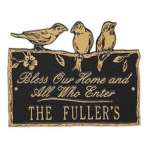 Birds on a Branch Personalized Aluminum Plaque - Black/Gold - 15809D-BG