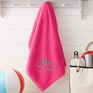 Happy Couple Embroidered 35x60 Beach Towel - Hot Pink - 15858-HP