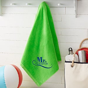 Happy Couple Embroidered 35x60 Beach Towel - Lime Green - 15858-G