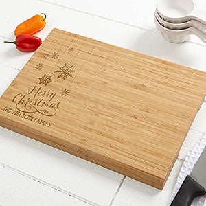 Snowflakes Personalized Bamboo Cutting Board- 14x18 - 15909-L