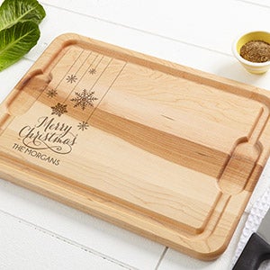 Personalized Merry Christmas Maple Cutting Board - Snowflakes - 15910