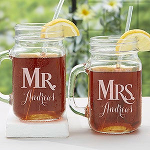 Mr. & Mrs. Etched Mason Jars Set of 2 - 15921