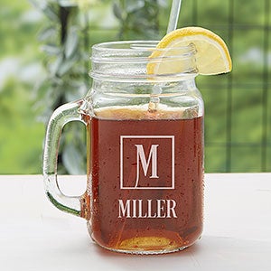 Square Monogram Etched Glass Mason Jar - 15922