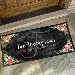 Posh Floral Welcome Personalized Oversized Doormat- 24x48 - 15969-O